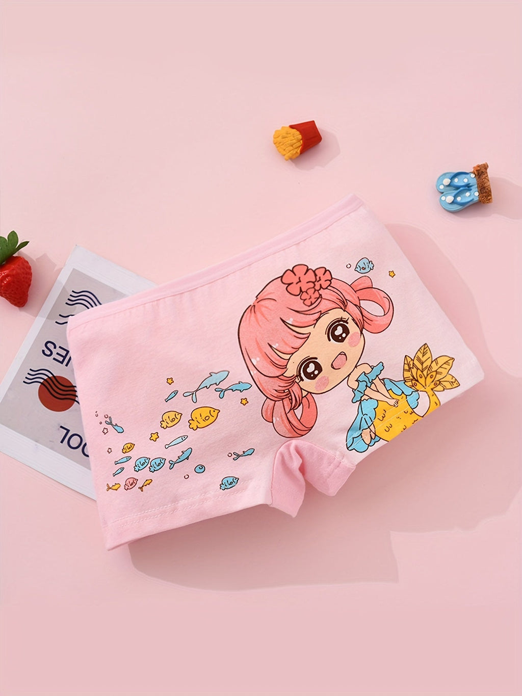 Girls' Mermaid Boxer Briefs 10-Pack in Random Pastel Colors with Cartoon Prints for Everyday Changes