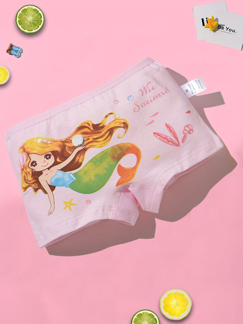 Girls' Mermaid Boxer Briefs 10-Pack in Random Pastel Colors with Cartoon Prints for Everyday Changes