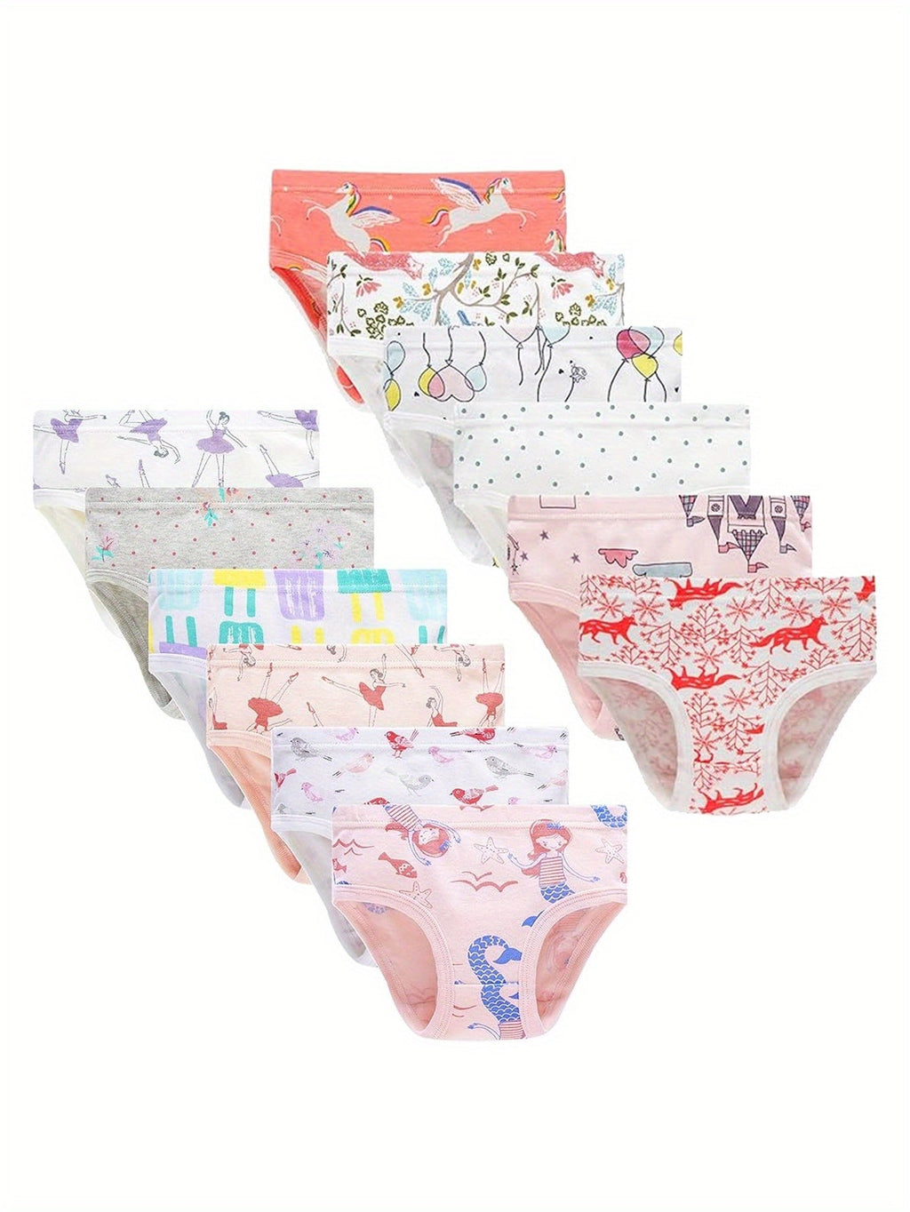 Girls Cotton Briefs Twelve-Pack with Mixed Animal Prints and Stripes for Everyday Underwear Rotation