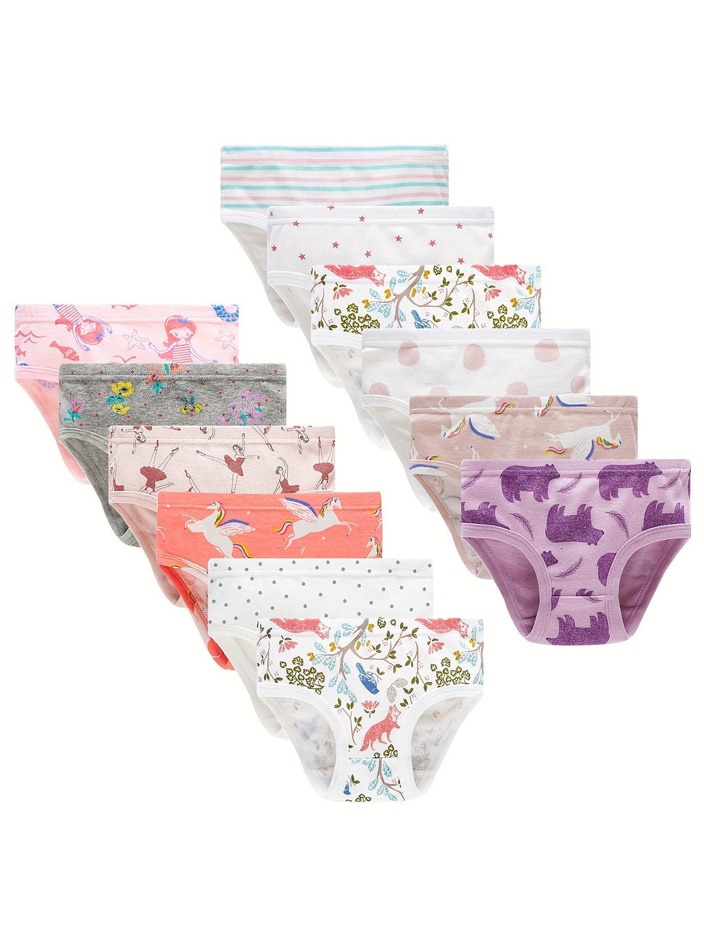 Girls Cotton Briefs Twelve-Pack with Mixed Animal Prints and Stripes for Everyday Underwear Rotation