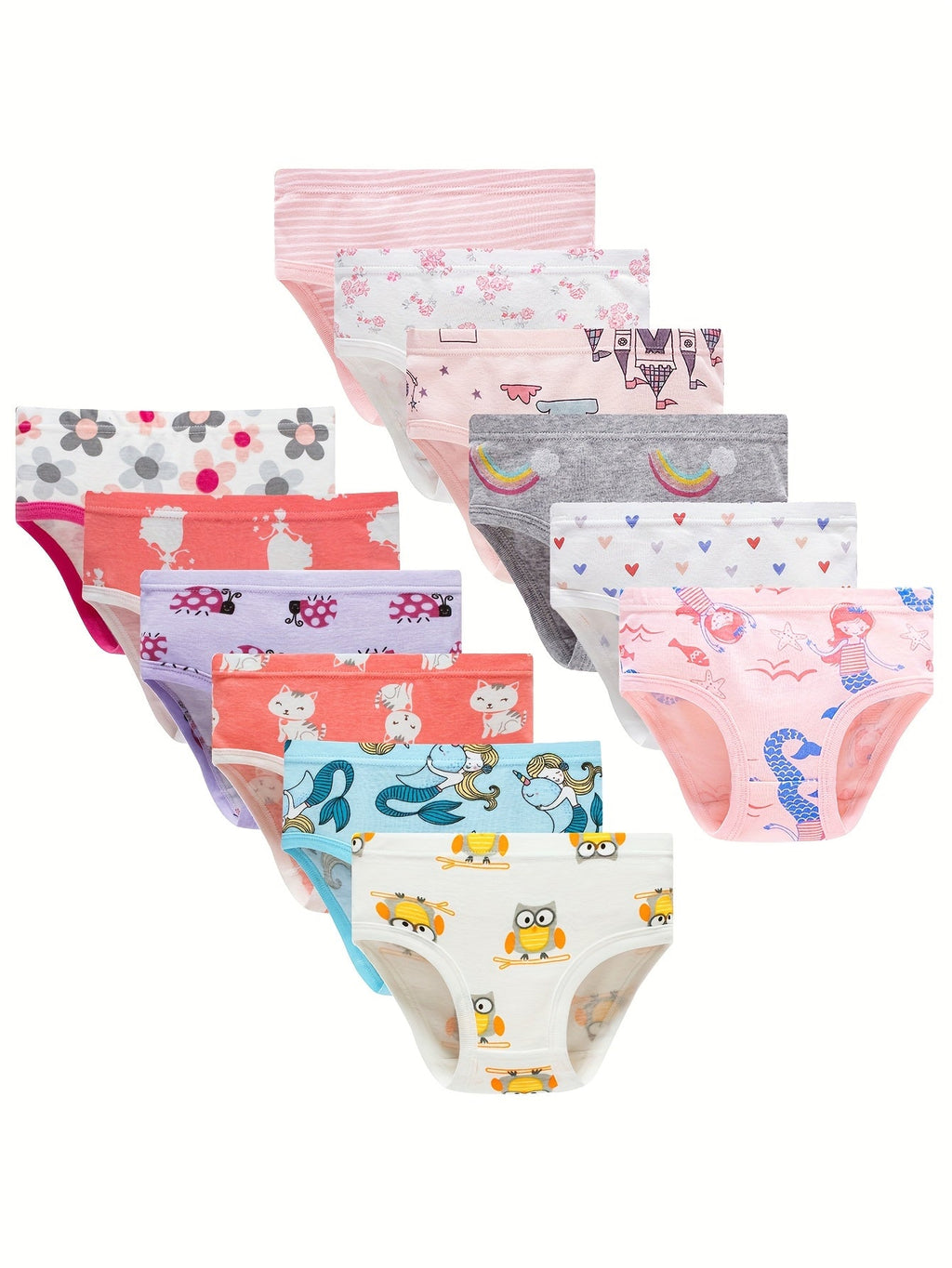 Girls Cotton Briefs Twelve-Pack with Mixed Animal Prints and Stripes for Everyday Underwear Rotation