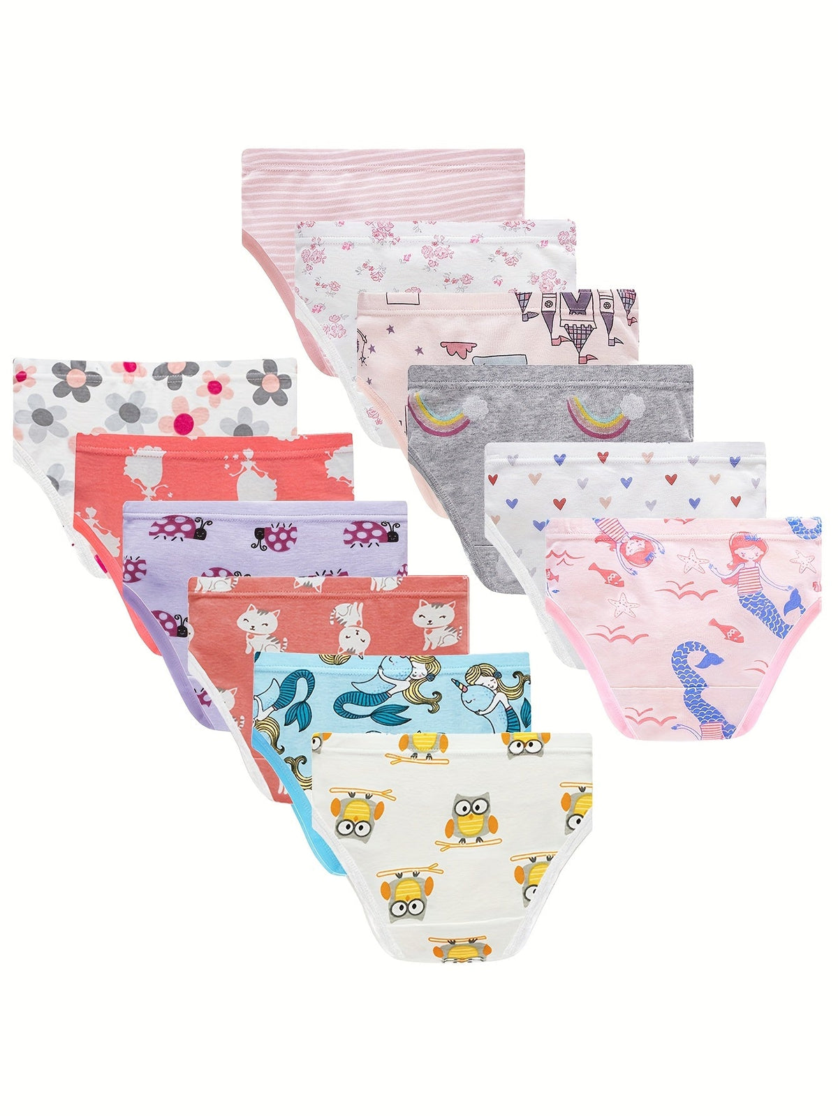 Girls Cotton Briefs Twelve-Pack with Mixed Animal Prints and Stripes for Everyday Underwear Rotation