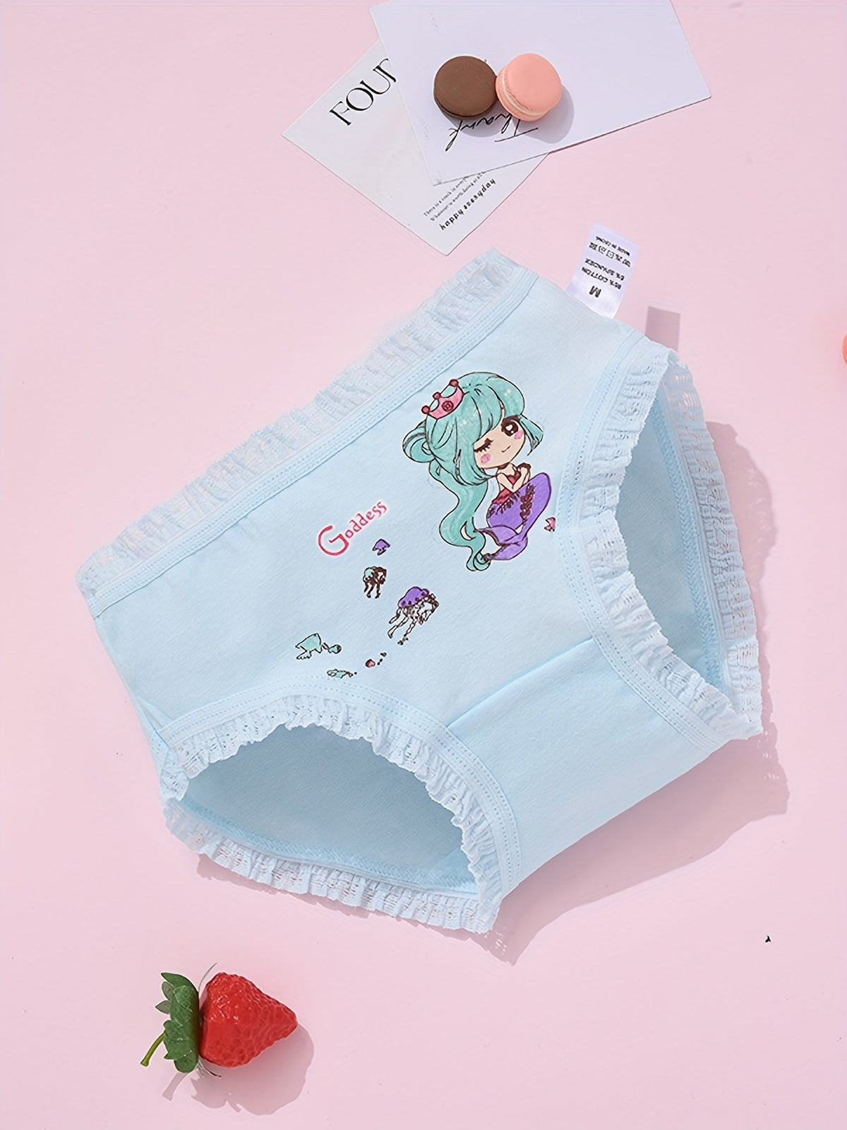 Girls' Mermaid Cotton Briefs 4-Pack in Pastel Colors with Ruffled Edging for Everyday Underwear Changes