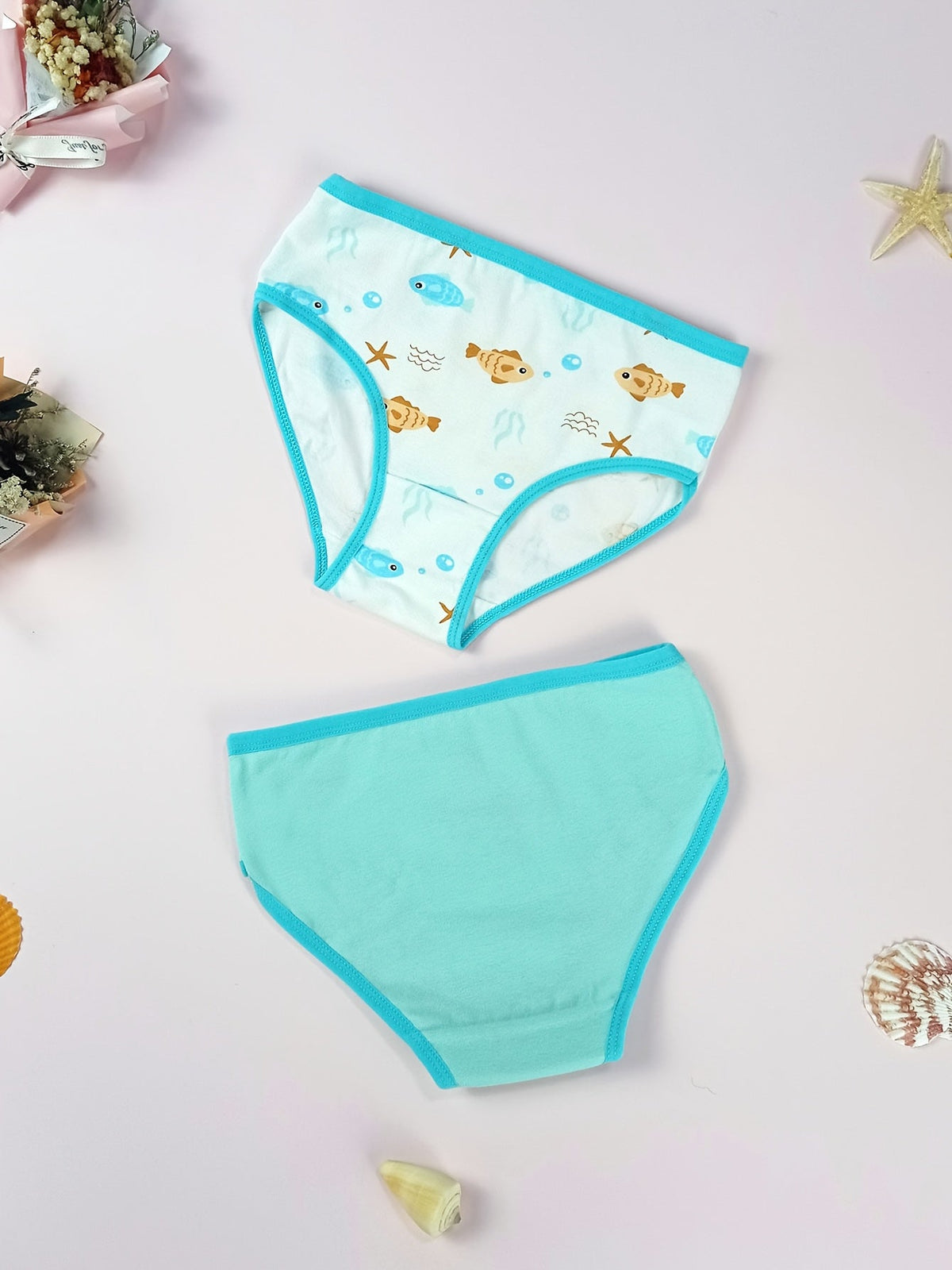 Girls' Mermaid Cotton Briefs 4-Pack in Pastel Colors with Ruffled Edging for Everyday Underwear Changes