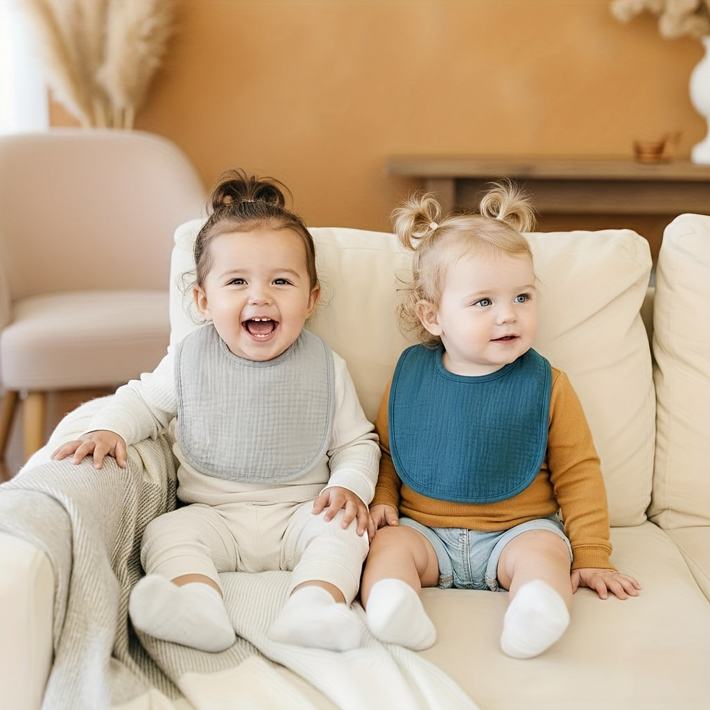 Baby Muslin Bibs Ten Pack in Mixed Colors with Adjustable Snaps and Polyester Fleece Backing