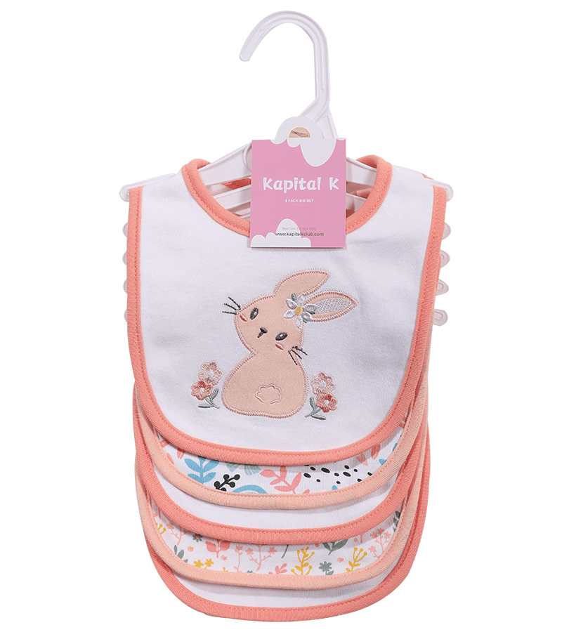 Cotton Baby Bibs in Five-Piece Cartoon Sets with Adjustable Neck Fastenings for Feeding and Daily Changes