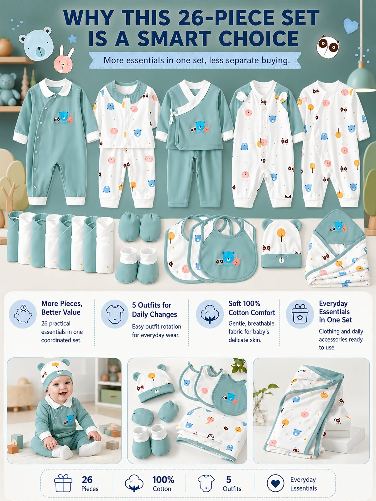 Baby & Toddler Outfit Set – Baby Mixed colors Long-Sleeve Romper – Colorway 31205