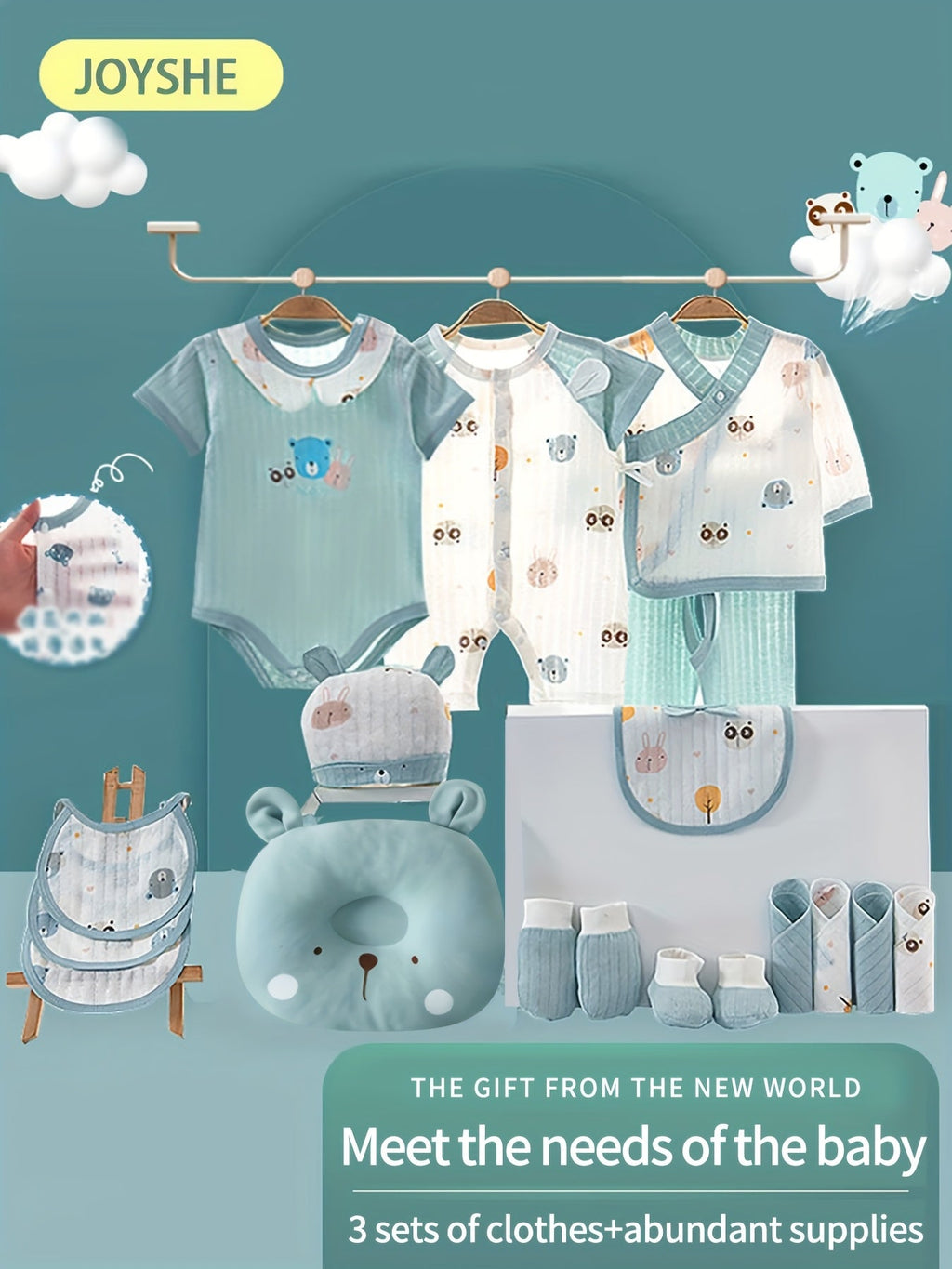 Newborn Clothing Set of 21 Pieces with Animal Print Garments and Coordinating Baby Essentials