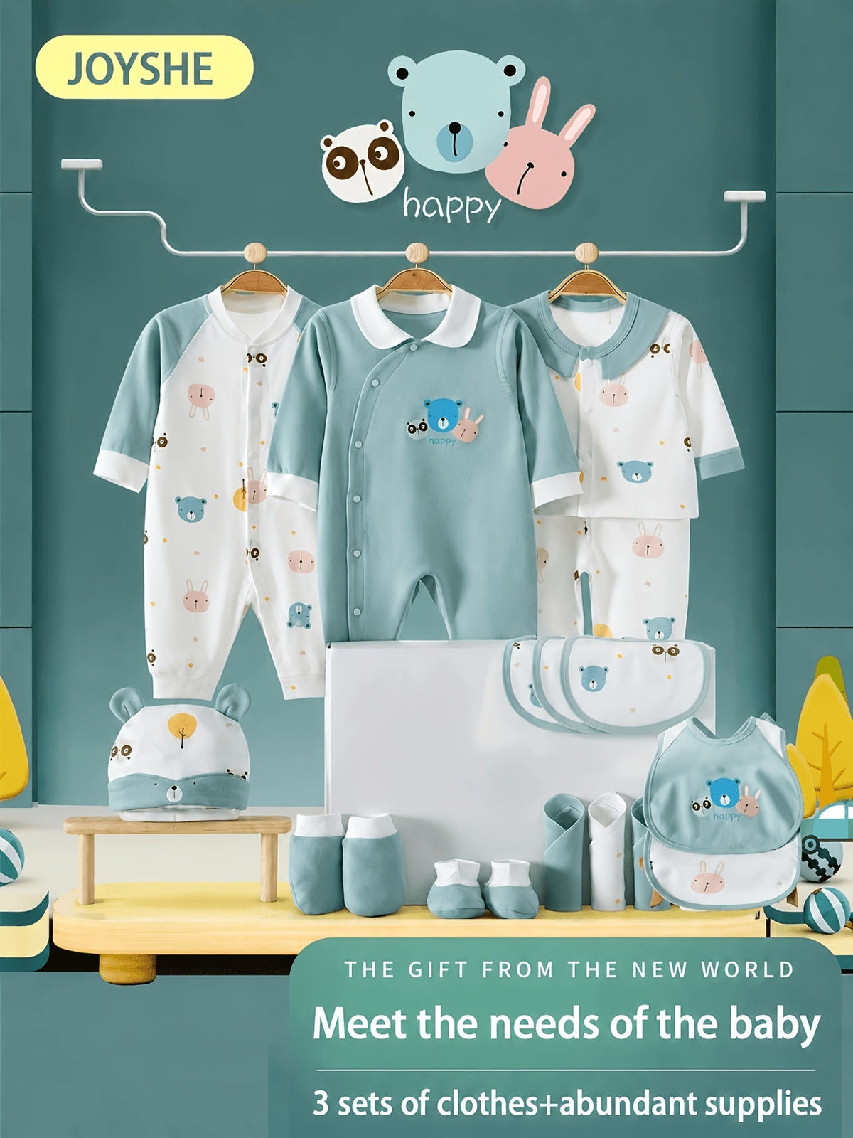 Newborn Clothing Set of 21 Pieces with Animal Print Garments and Coordinating Baby Essentials