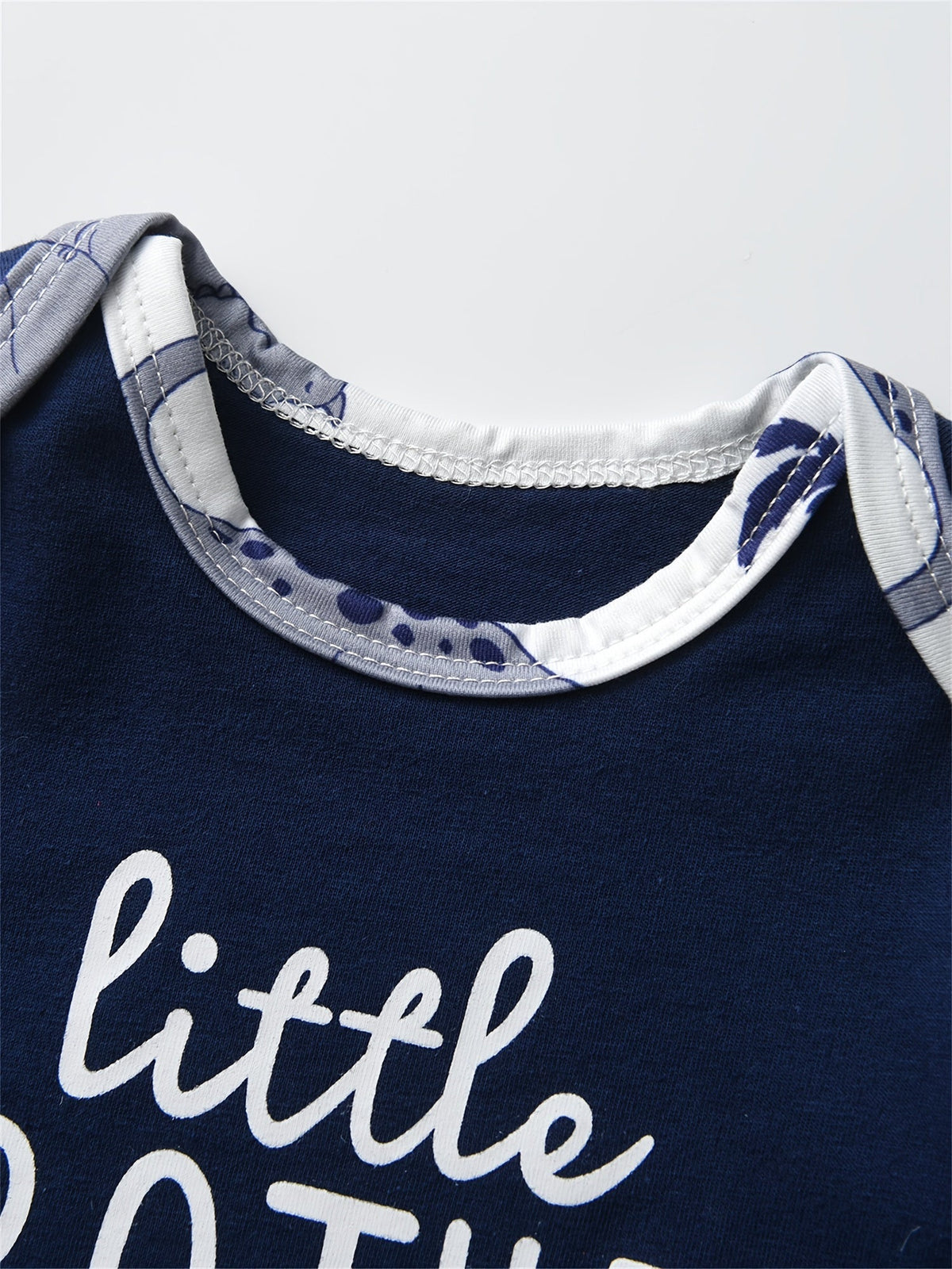 Baby Boy Outfit Set with a Little Brother Bodysuit and Dinosaur Pants in a Matching Three-Piece Design