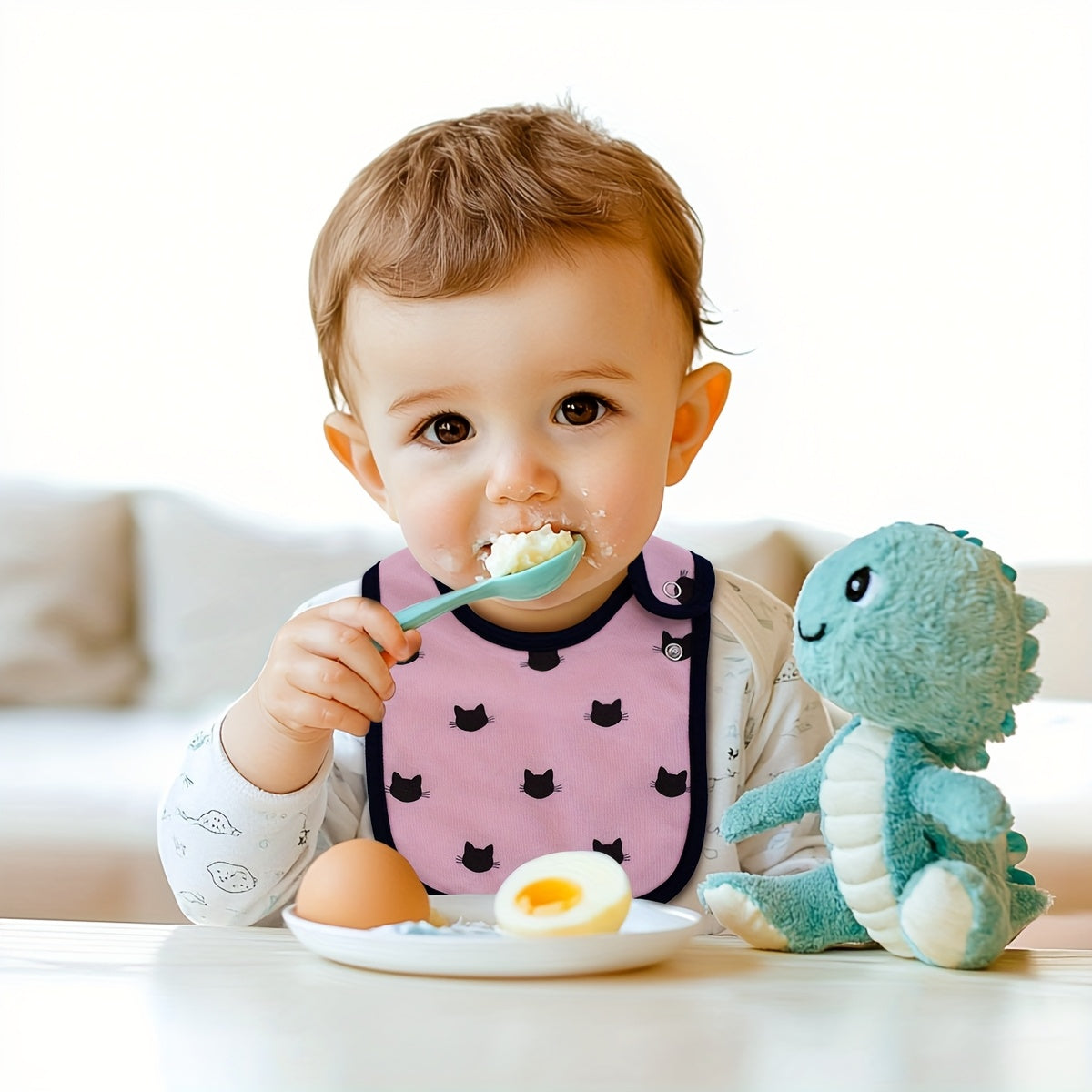 Baby Printed Feeding Bibs 12-Pack with Adjustable Snap Closures and Pink Navy Designs for Everyday Mealtimes