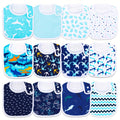 Baby Shark Feeding Bibs 12-Pack with Side Snap Closures and Blue Ocean Prints for Everyday Mealtime Use