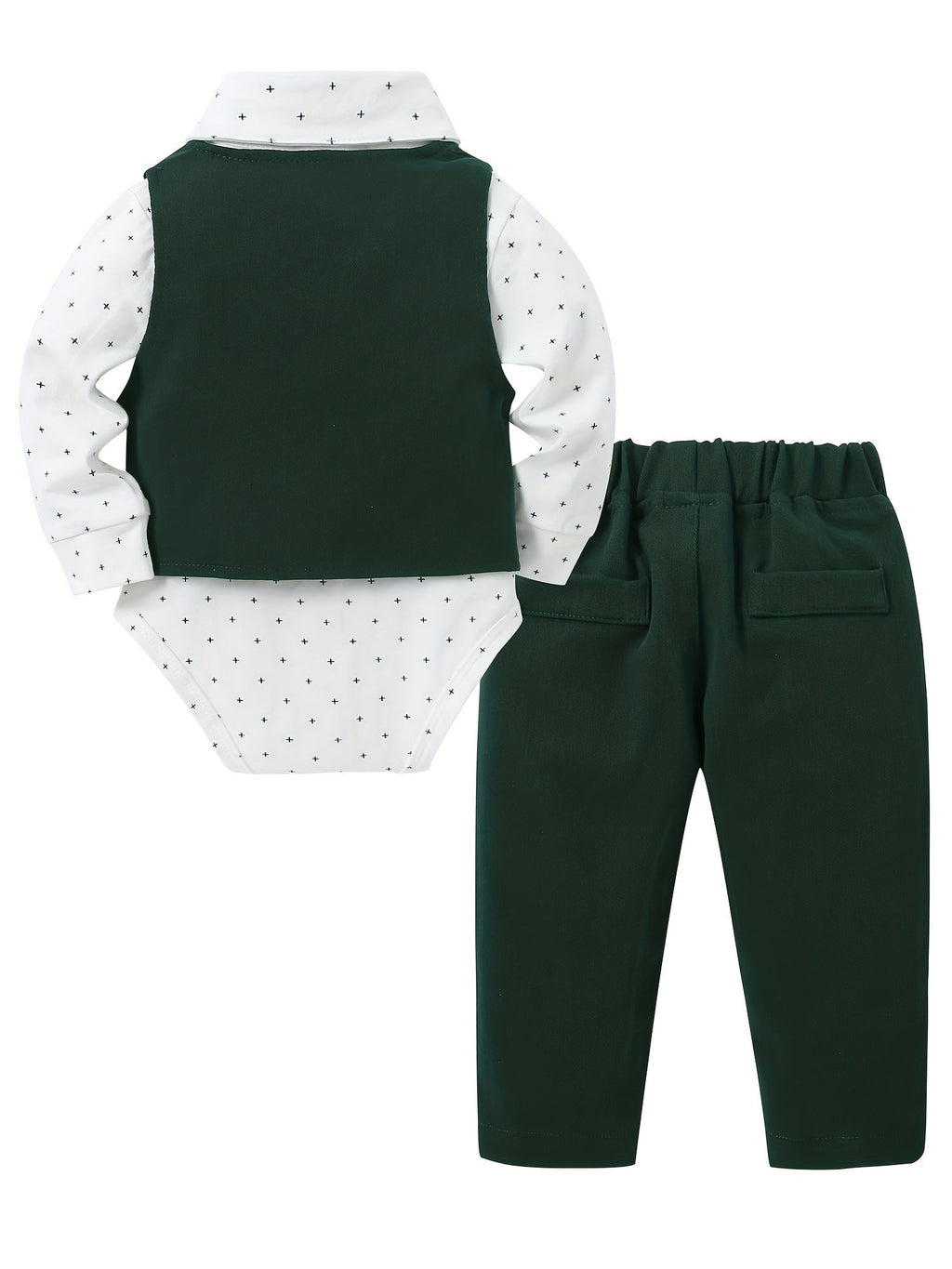 Baby Boy 5-Piece Suit Set in White or Dark Green with a Shirt Bodysuit and Coordinated Formal Accessories