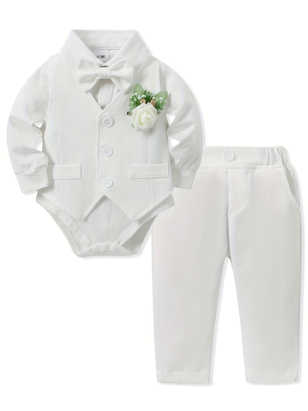 Baby Boy 5-Piece Suit Set in White or Dark Green with a Shirt Bodysuit and Coordinated Formal Accessories