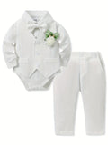 Baby Boy 5-Piece Suit Set in White or Dark Green with a Shirt Bodysuit and Coordinated Formal Accessories