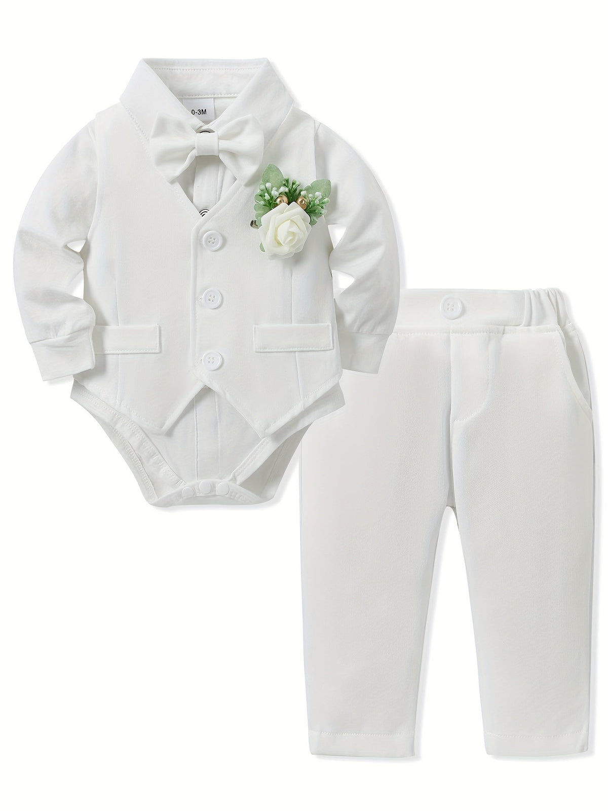 Baby Boy 5-Piece Suit Set in White or Dark Green with a Shirt Bodysuit and Coordinated Formal Accessories