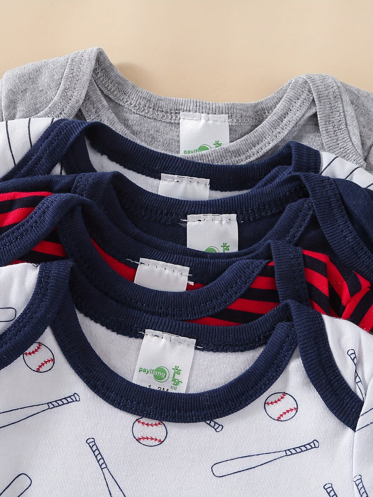 Baby Boys' Sports Bodysuits 5-Pack with Short Sleeves and Crotch Snaps in Baseball-Themed Everyday Prints