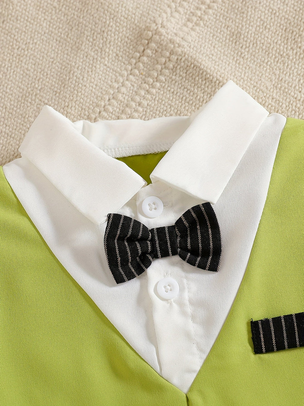 Baby Boy Mock Vest Shirt and Pants Outfit with a Bow Tie Detail and Long Sleeves for Birthday Parties