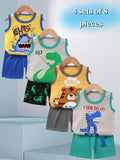Boys' Tank Shorts Sets in an 8-Piece Cartoon Animal Pack for Easy Summer Outfits and Everyday Changes