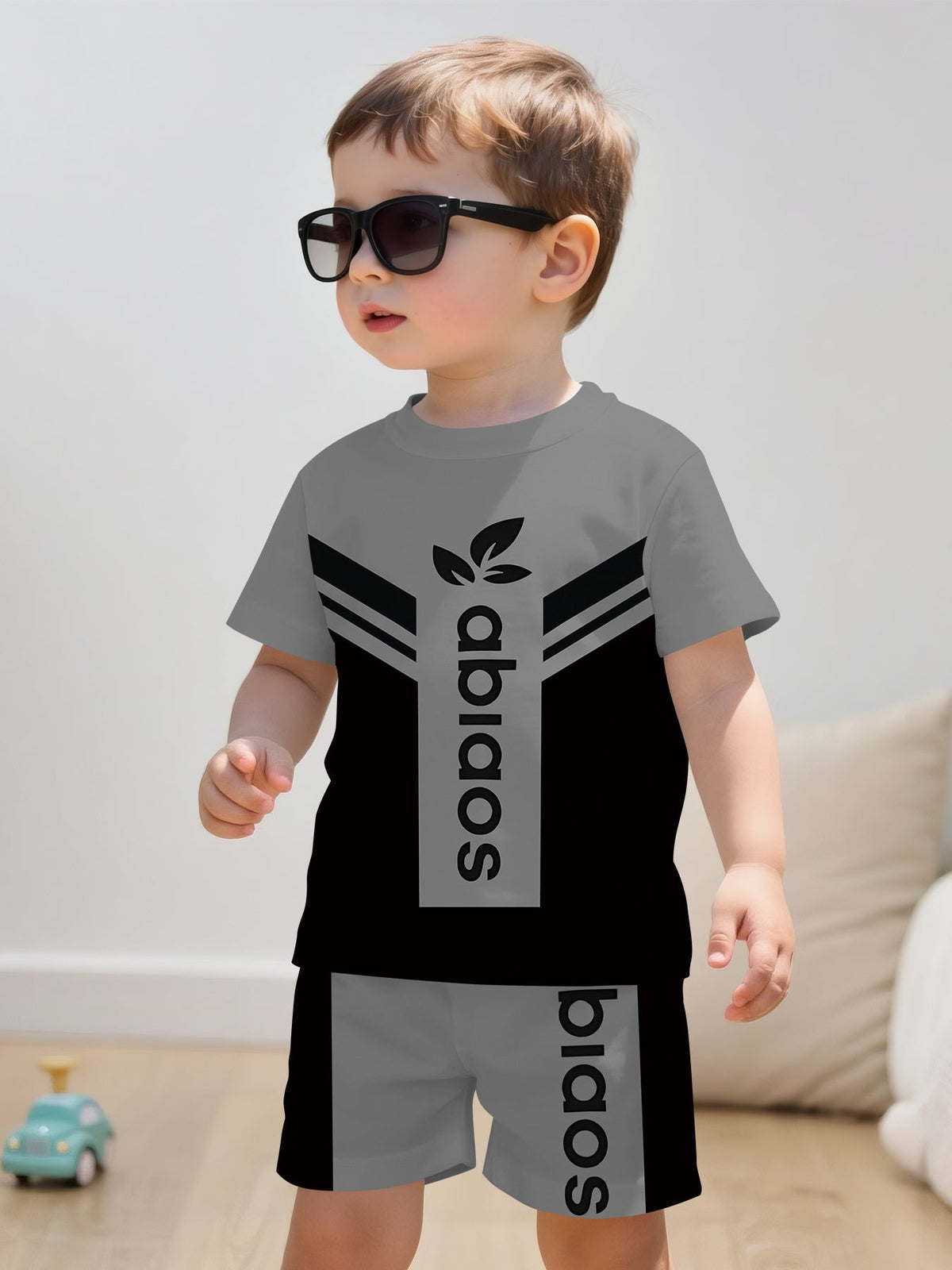 Baby Boys' Color Block T-Shirt and Shorts Set with Bold Letter Graphics for Casual Summer Outfits