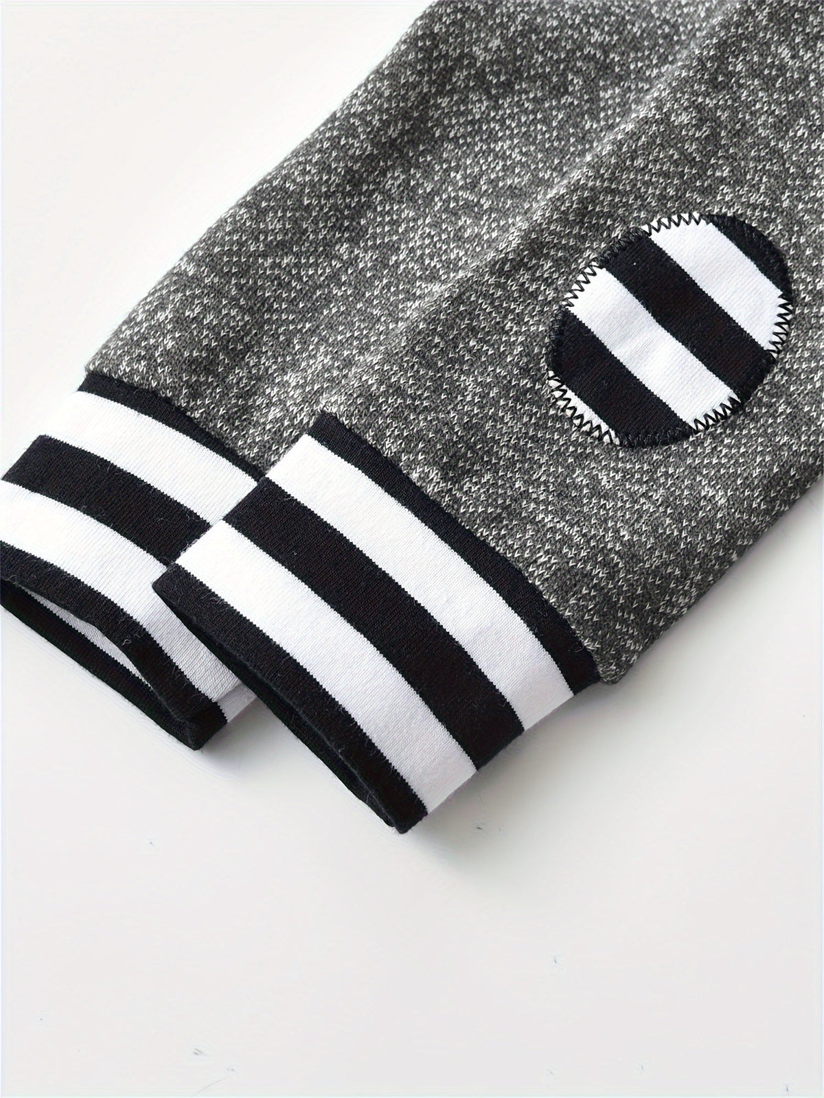 Baby Boys' Grey Hooded Bodysuit and Pants Set with Mama Lettering and Black White Striped Trim