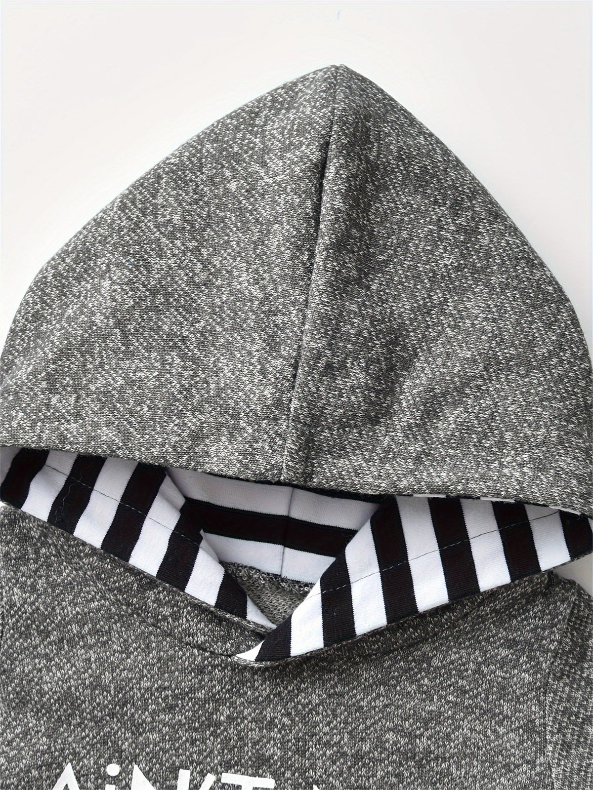 Baby Boys' Grey Hooded Bodysuit and Pants Set with Mama Lettering and Black White Striped Trim