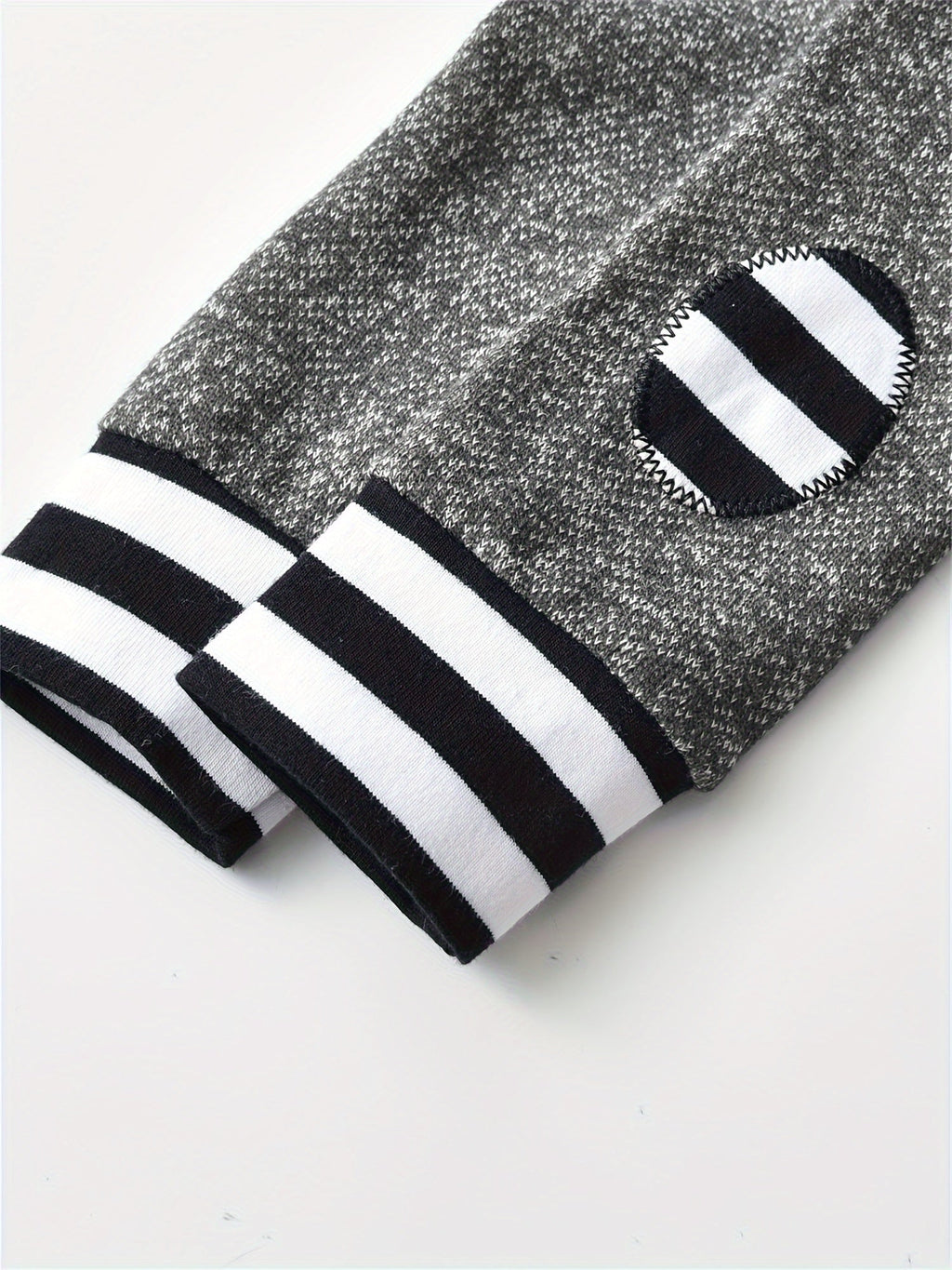 Baby Boys' Grey Hooded Bodysuit and Pants Set with Mama Lettering and Black White Striped Trim