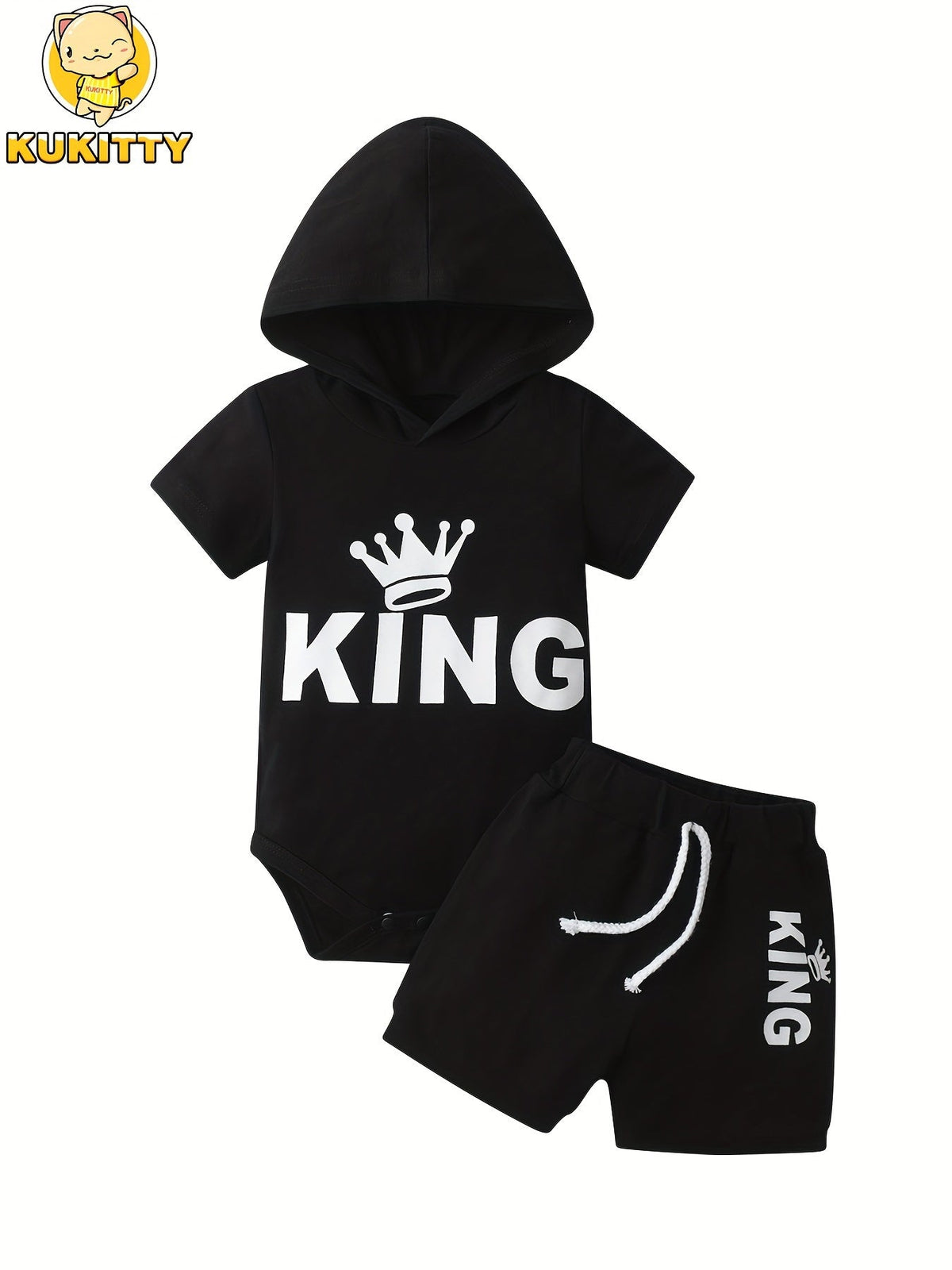 Baby Boys' Hooded Bodysuit and Shorts Set with Little Man or King Lettering for Short Sleeve Summer Wear
