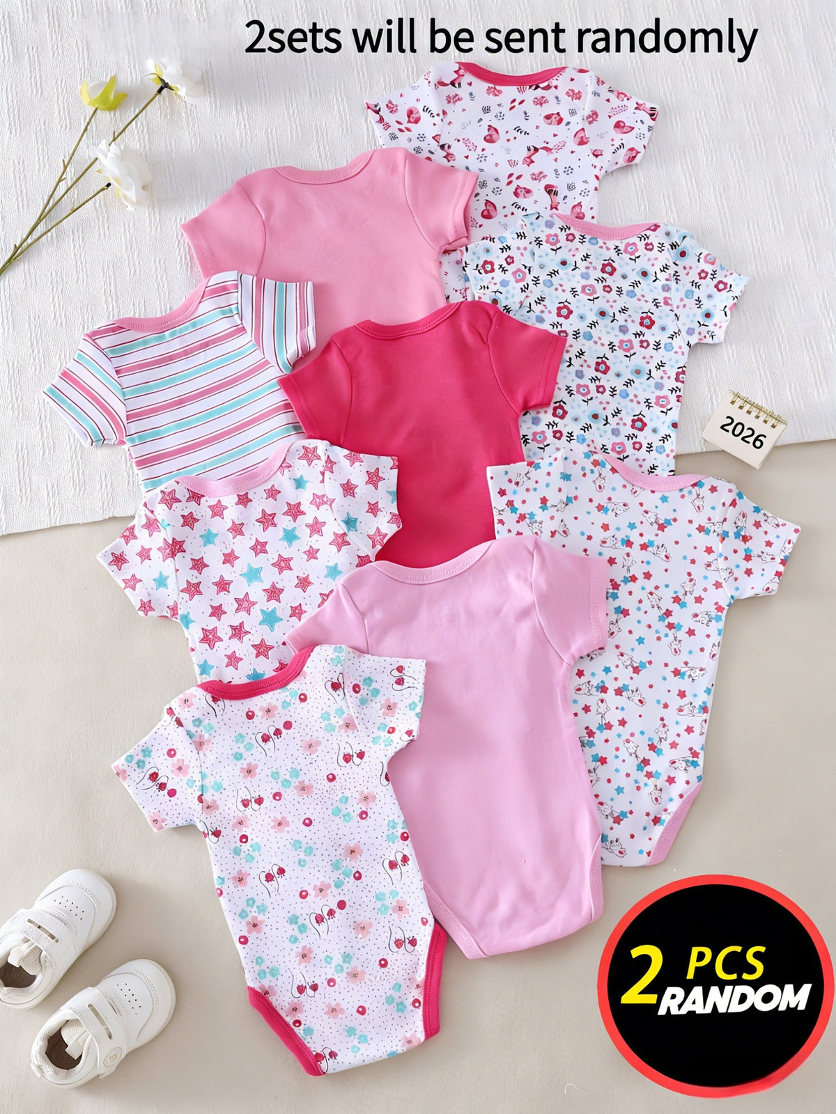 Baby Short-Sleeve Bodysuits Two-Pack with Assorted Prints and Snap Closures for Everyday Outfits