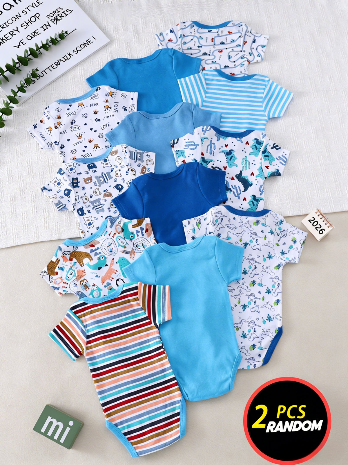 Baby Short-Sleeve Bodysuits Two-Pack with Assorted Prints and Snap Closures for Everyday Outfits