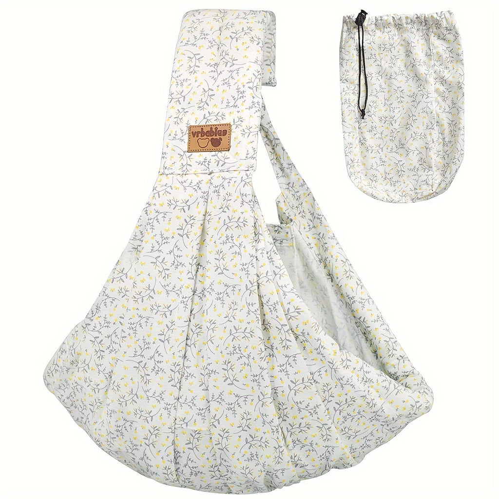 Baby Sling Carrier in a Yellow Floral Print with an Adjustable Buckle Strap and Handy Front Pocket
