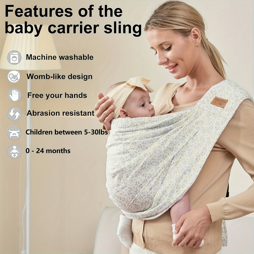 Baby Sling Carrier in a Yellow Floral Print with an Adjustable Buckle Strap and Handy Front Pocket