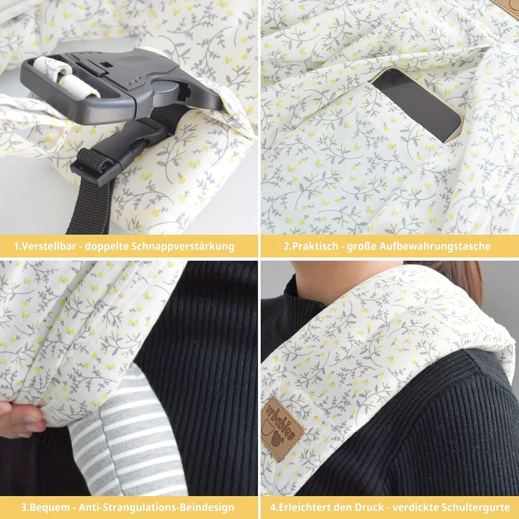 Baby Sling Carrier in a Yellow Floral Print with an Adjustable Buckle Strap and Handy Front Pocket