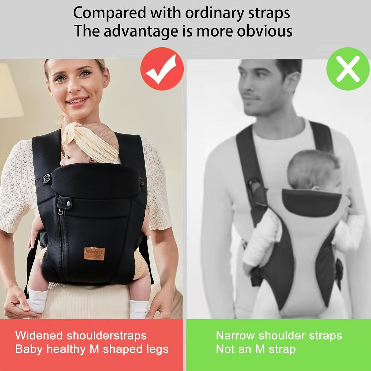 Baby Carrier with Wide Shoulder Straps and a Front Zip Pocket in Black or Dark Gray for Everyday Carrying