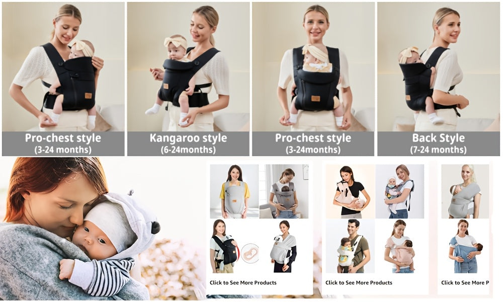 Baby Carrier with Wide Shoulder Straps and a Front Zip Pocket in Black or Dark Gray for Everyday Carrying