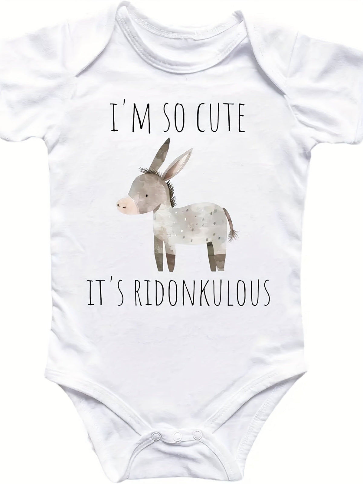 Baby Donkey Graphic Bodysuit with Short Sleeves and Funny I'm So Cute Lettering for Everyday Outfits