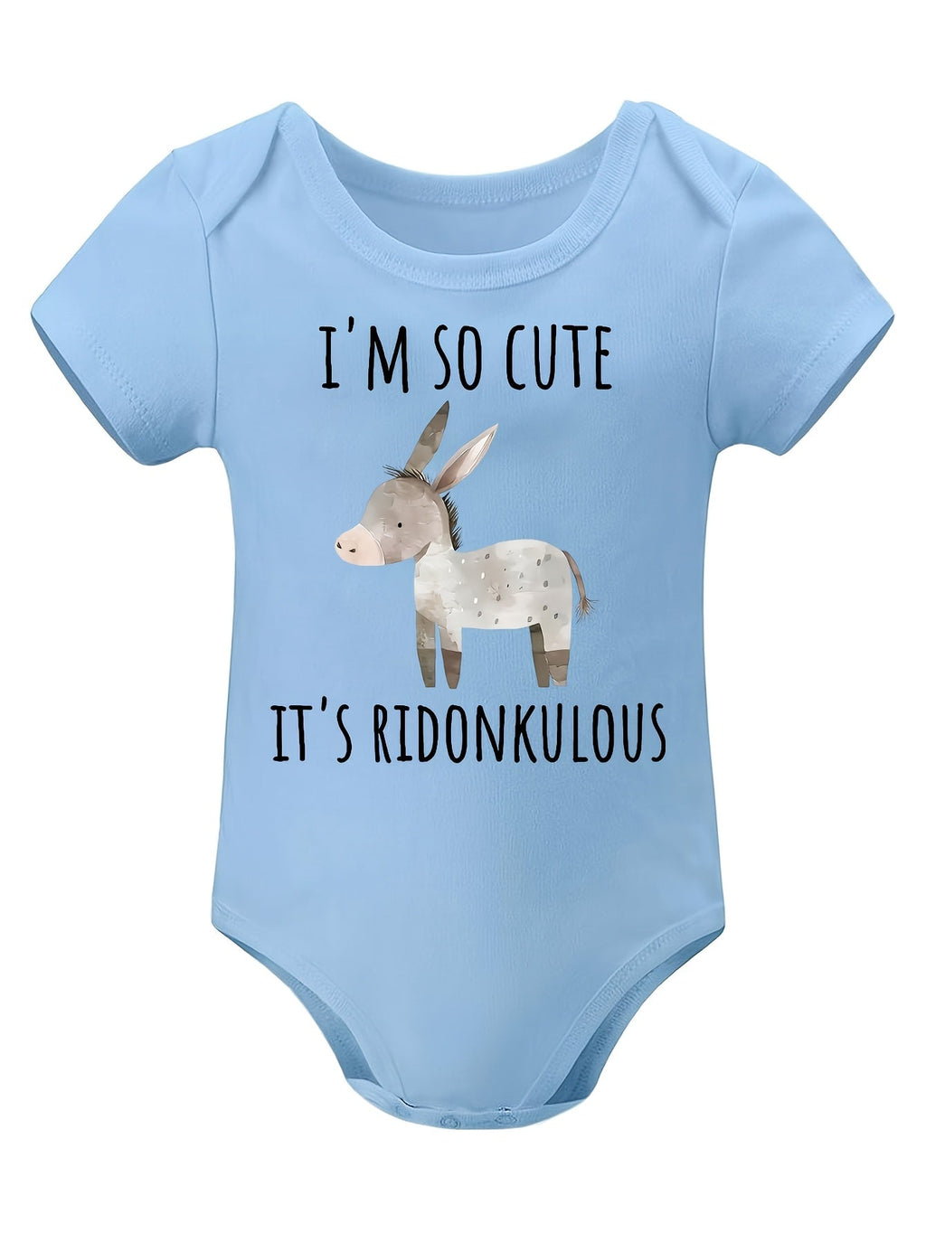 Baby Donkey Graphic Bodysuit with Short Sleeves and Funny I'm So Cute Lettering for Everyday Outfits