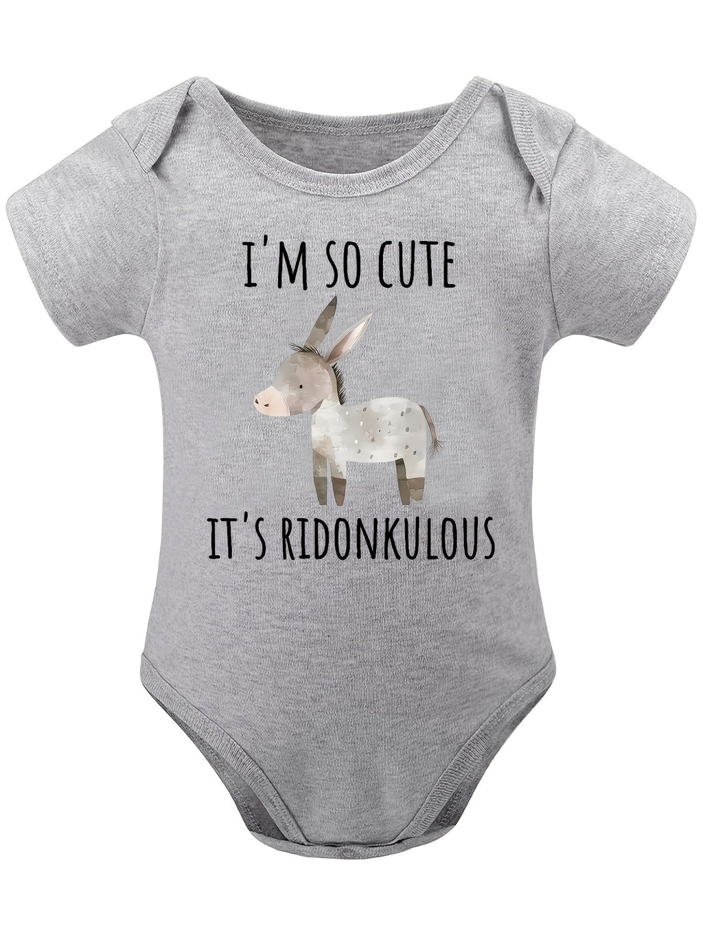 Baby Donkey Graphic Bodysuit with Short Sleeves and Funny I'm So Cute Lettering for Everyday Outfits