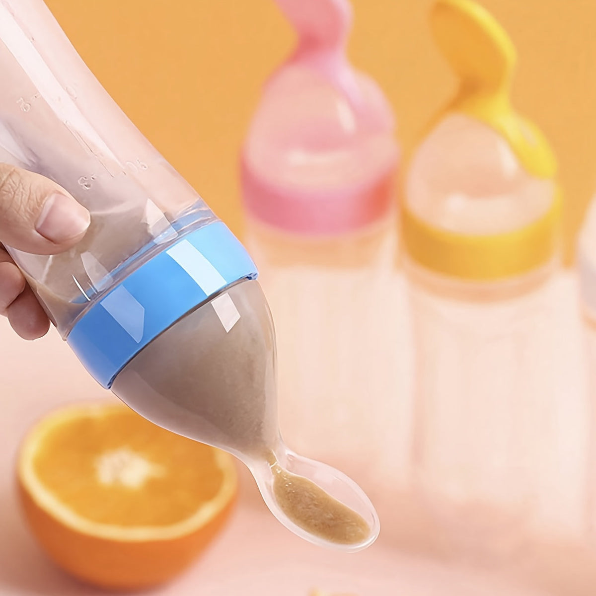 Baby Food Feeder Set of Seven Pieces with Squeeze Spoon Bottles and Handled Feeders for Supervised Feeding