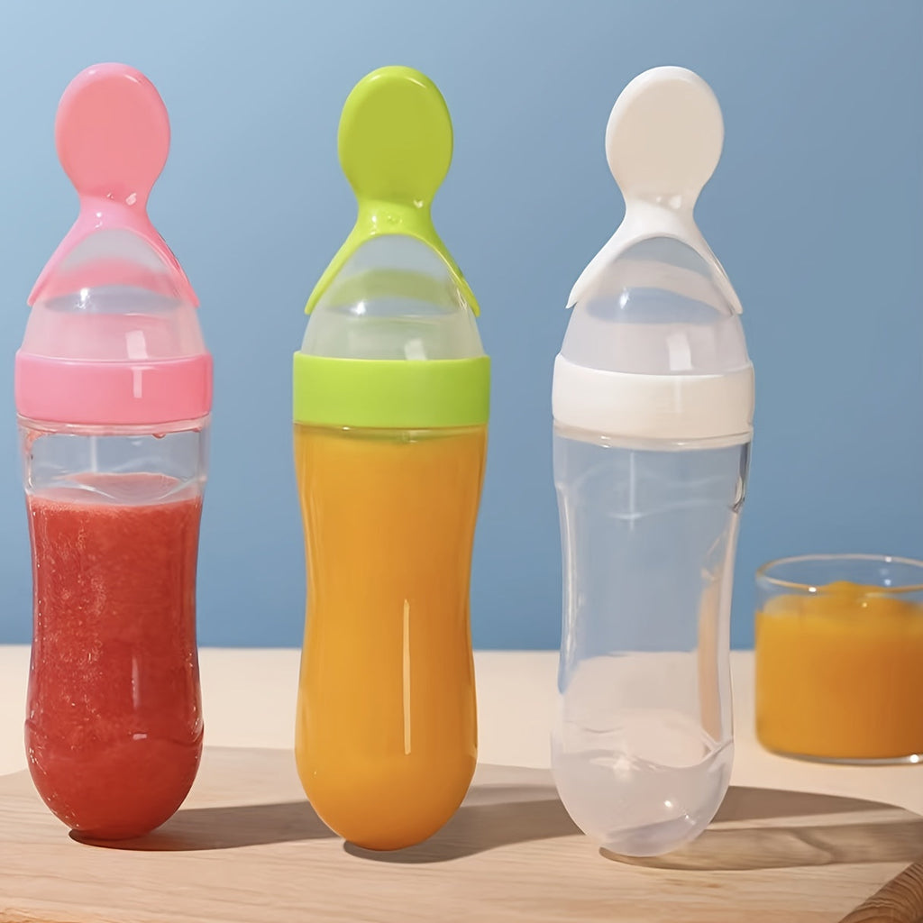 Baby Food Feeder Set of Seven Pieces with Squeeze Spoon Bottles and Handled Feeders for Supervised Feeding