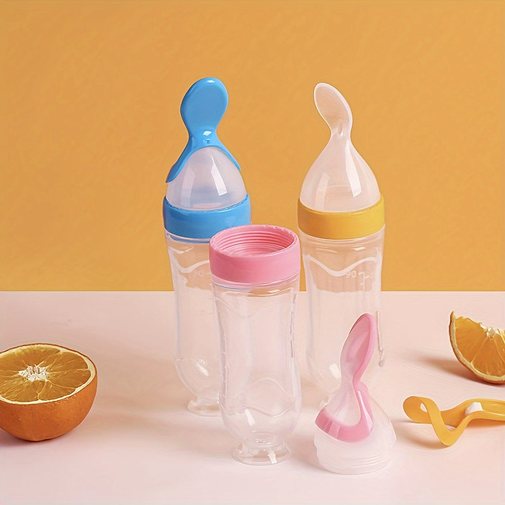 Baby Food Feeder Set of Seven Pieces with Squeeze Spoon Bottles and Handled Feeders for Supervised Feeding