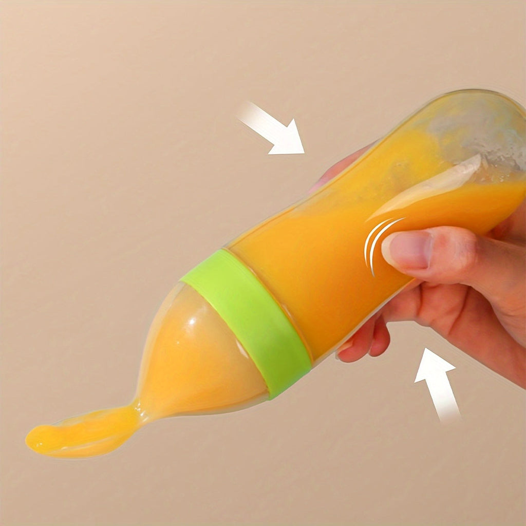 Baby Food Feeder Set of Seven Pieces with Squeeze Spoon Bottles and Handled Feeders for Supervised Feeding