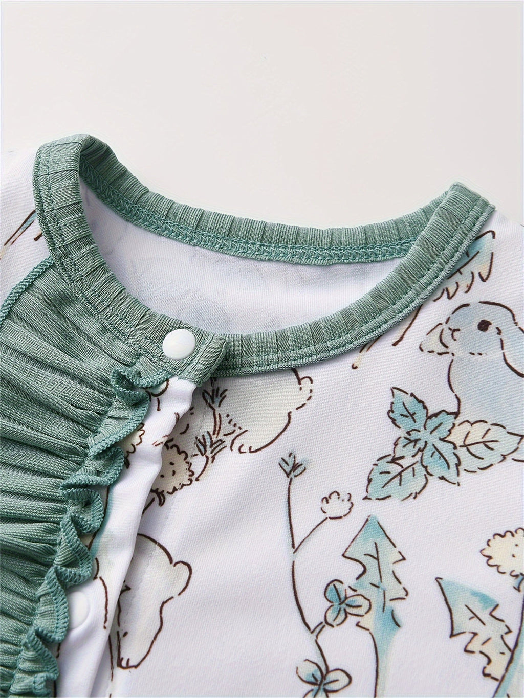 Baby Girls' Ruffle Front Rompers 2-Pack in Green and Rabbit Print with Long Sleeves for Everyday Outfits