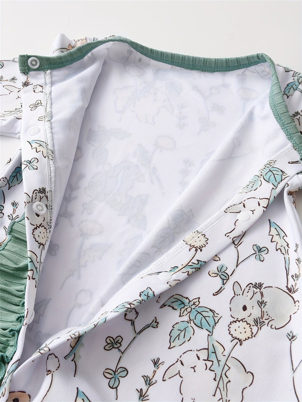 Baby Girls' Ruffle Front Rompers 2-Pack in Green and Rabbit Print with Long Sleeves for Everyday Outfits