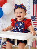 Baby Girl Outfit Set with a Red Ruffle Bodysuit and Star Print Pinafore for Fourth of July Celebrations