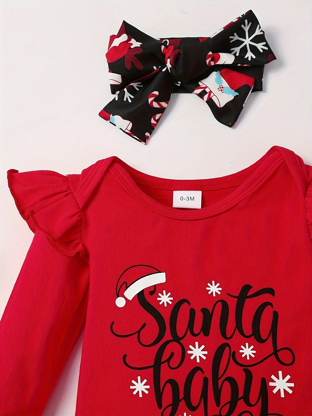 Baby Girls' Santa Baby Christmas Bodysuit and Mesh Skirt Set with a Matching Bow Headband for Holiday Photos