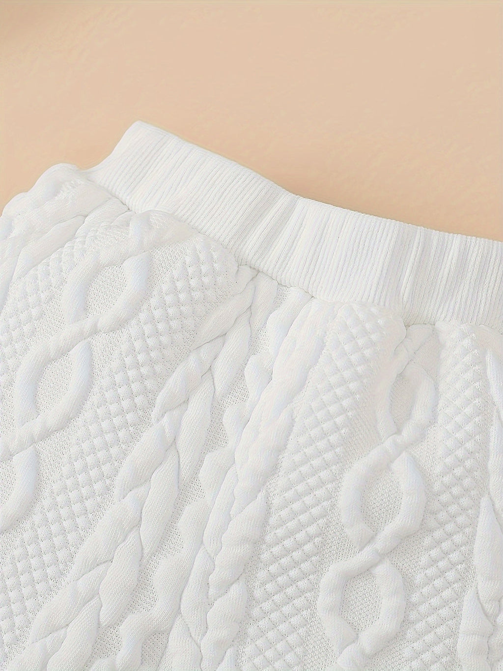 Baby Girls' White Romper Set with a Plush-Trim Hood and Cable Texture Pants for Cool-Weather Outfits