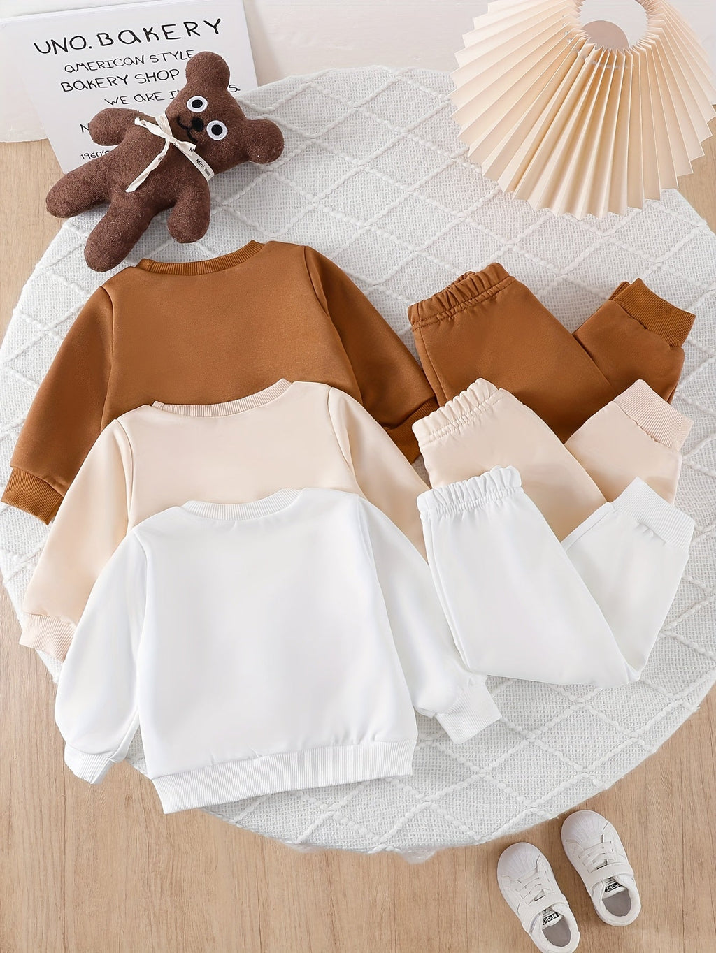 Baby Girls' Sweatshirt Outfit Sets in a Six-Piece Pack with Heart Graphics and Matching Jogger Pants