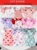 Baby Girls' Random Print Overall Outfit with a Ribbed Flutter Sleeve Bodysuit and Buckled Short Overalls