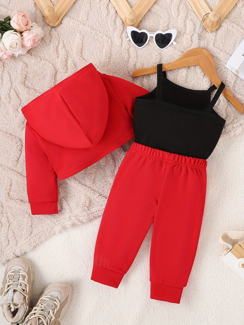 Baby Girl Daddy's Mini Outfit Set with a Cropped Hoodie Cami Top and Cuffed Pants in Sepia Tones